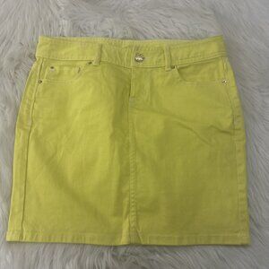 Cache womens yellow stretch jean skirt size 4 white stitching